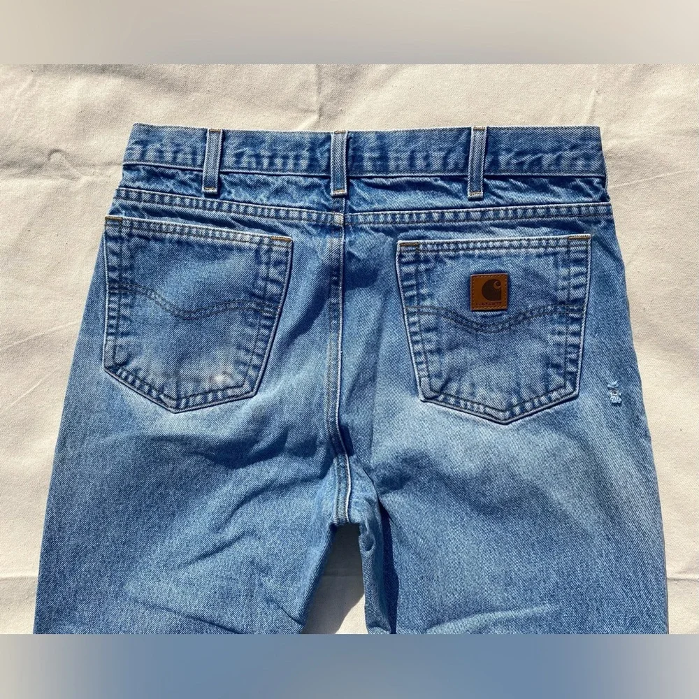 90s Y2K Carhartt Light Wash Men's Denim Traditional Fit Casual Jeans 34x32 - Picture 9 of 11